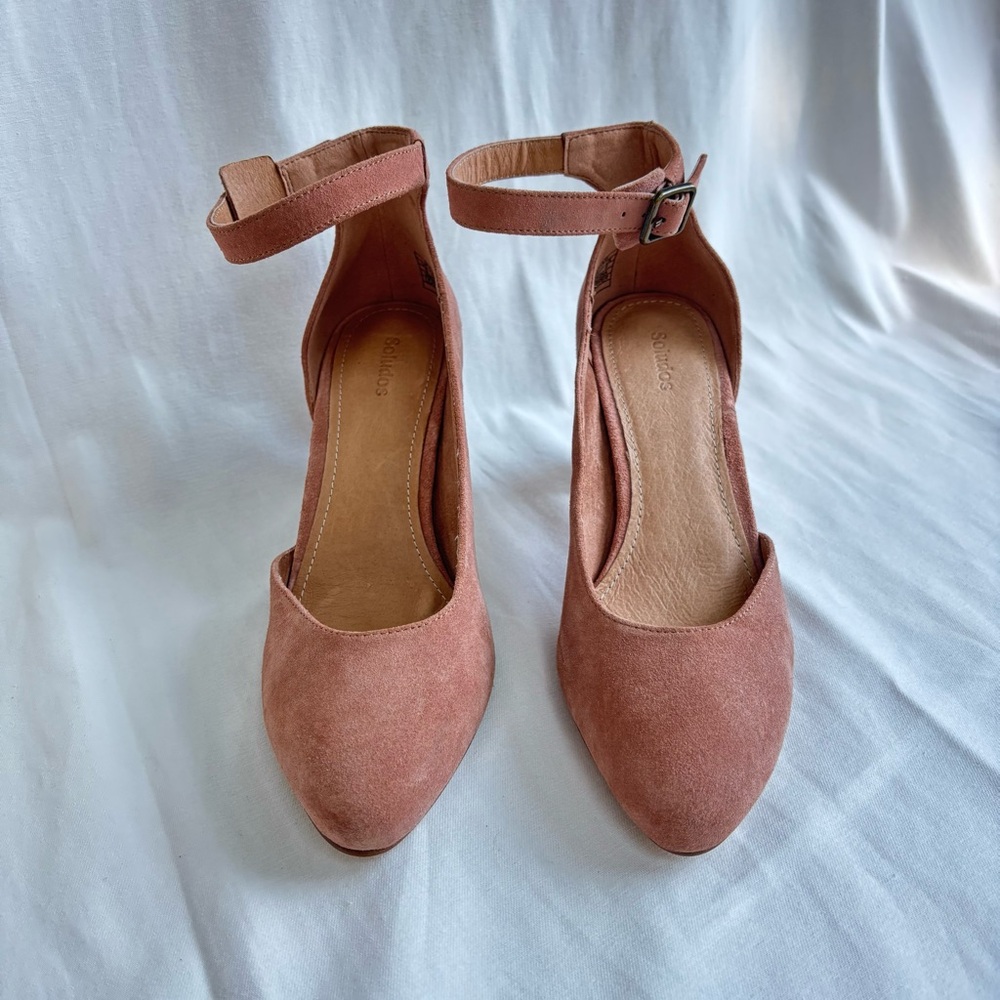 Soludos Gemma Suede Ankle Strap Heels - Blush Color